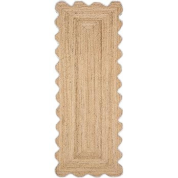 Scalloped Kilim Runner 2.6x8 Jute Runner Solid Beige White Pattern Natural Jute 0.27" Thick Handw... | Amazon (US)