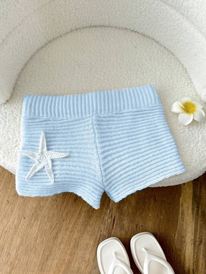 Elamini Shorts De Malha Rosa Com Estampa De Estrela Do Mar | SHEIN