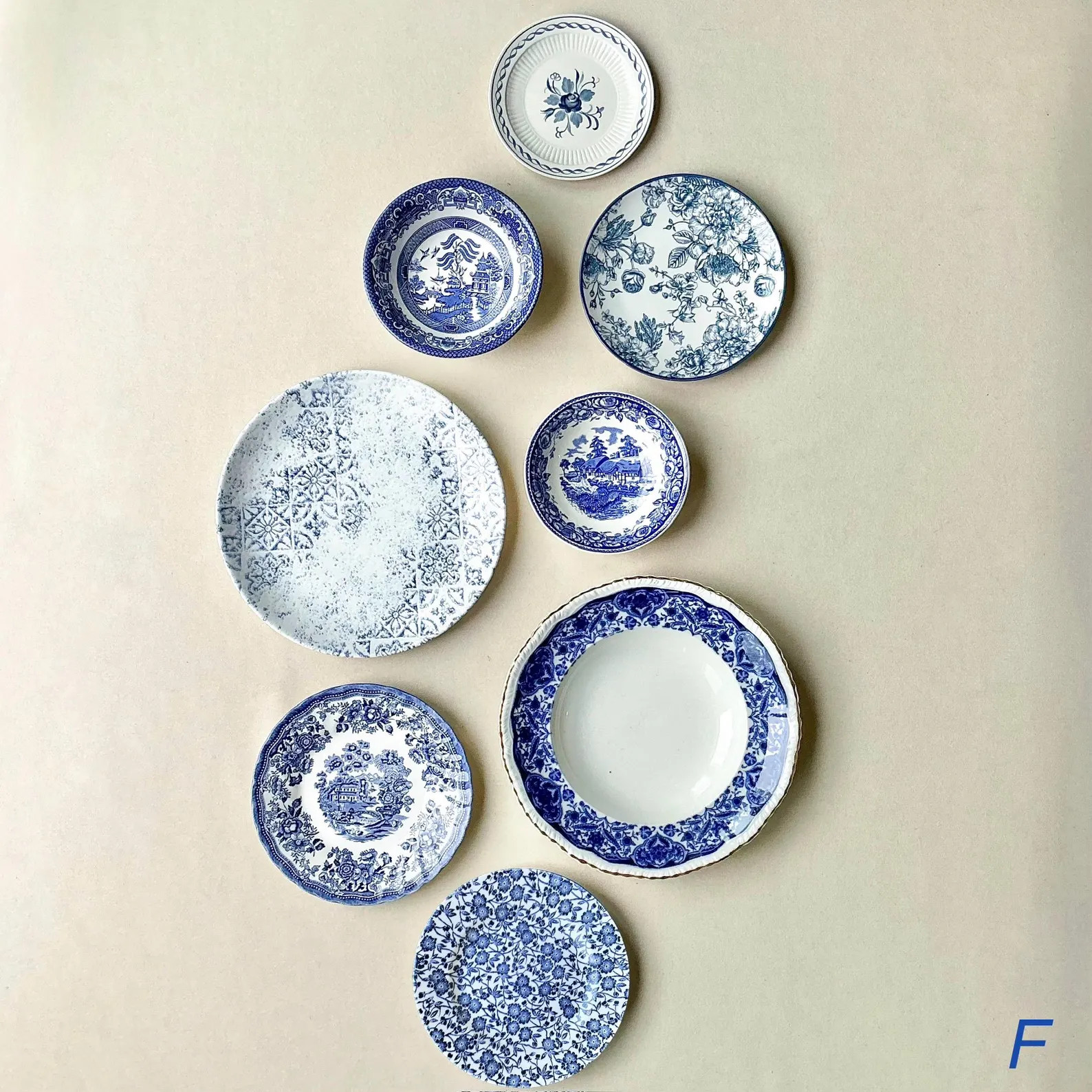 Blue and White Gallery Wall Plates. Transferware Plate Set: Eclectic Wall Decor | Etsy (Global)