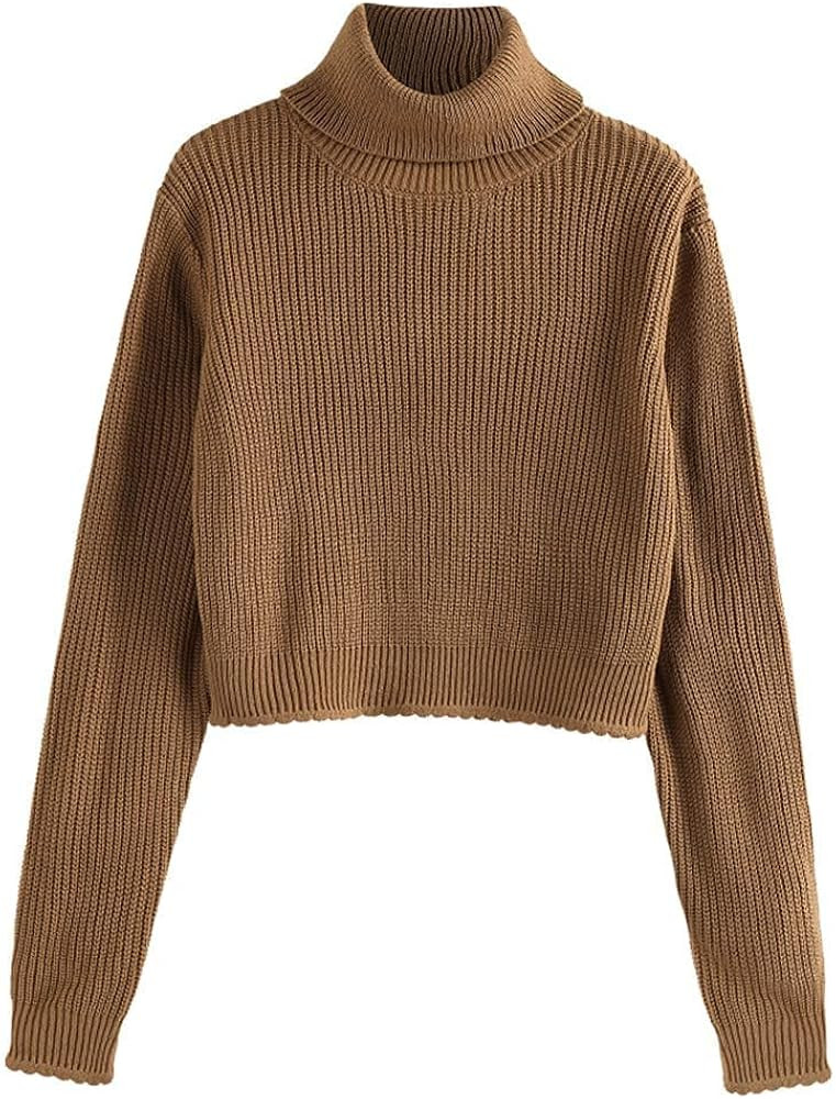 ZAFUL Women's Crew Neck Long Sleeve Pullover Crop Sweater Mock Neck Lantern Sleeve Ribbed Knit Cr... | Amazon (US)