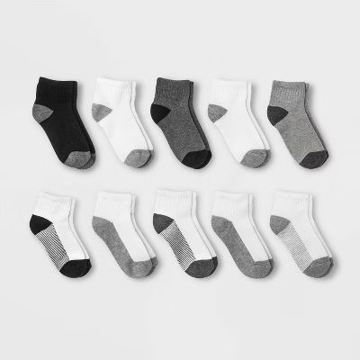 Boys' 10pk Ankle Socks - Cat & Jack™ White/Gray/Black | Target