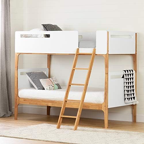 South Shore , Pure White and Exotic Light Wood Bebble Twin Modern Bunk Beds (39") | Amazon (US)