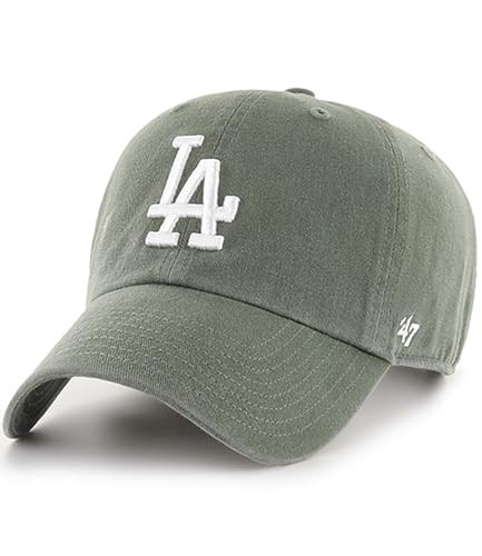47 Brand MLB Moss Green Primary Logo Clean Up Adjustable Strap Baseball Cap Hat, Adult One Size Fits All - Los Angeles Dodgers Moss Green | Amazon (US)