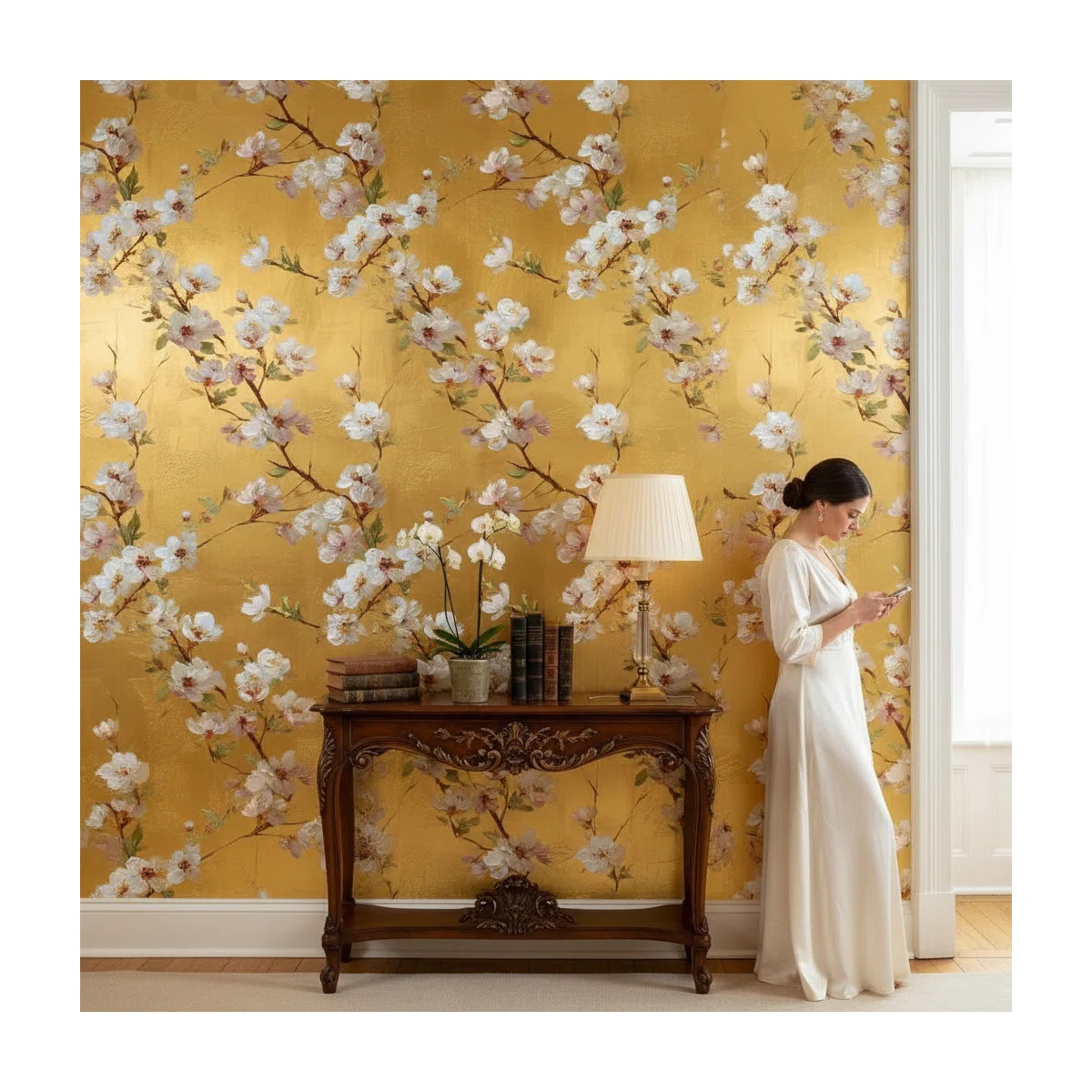 Floral Wallpaper Gold Mural Vintage Wall Decor | Wayfair North America