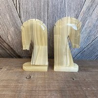 Horse Book Ends {Large 8.5"" Stone Onyx Carved Made in Mexico White Head Heavy Ends} Clear Rock Shelf Xl Big | Etsy (US)