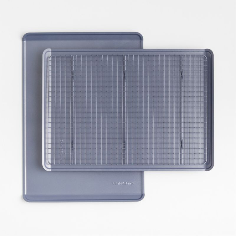 Crate & Barrel Slate Blue 3-Piece Non-Stick Cookie Sheet and Cooling Rack Set + Reviews | Crate &... | Crate & Barrel