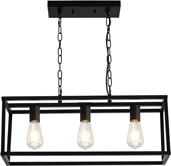 LIGOTFIRE Modern Chandeliers Rectangle Black 3 Light Dining Room Lighting Fixtures Hanging,Kitche... | Amazon (US)
