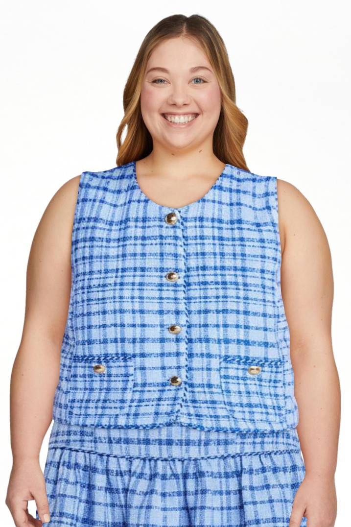 Free Assembly Women's and Women's Plus Sleeveless Button Front Tweed Shell, Sizes XS-4X | Walmart (US)