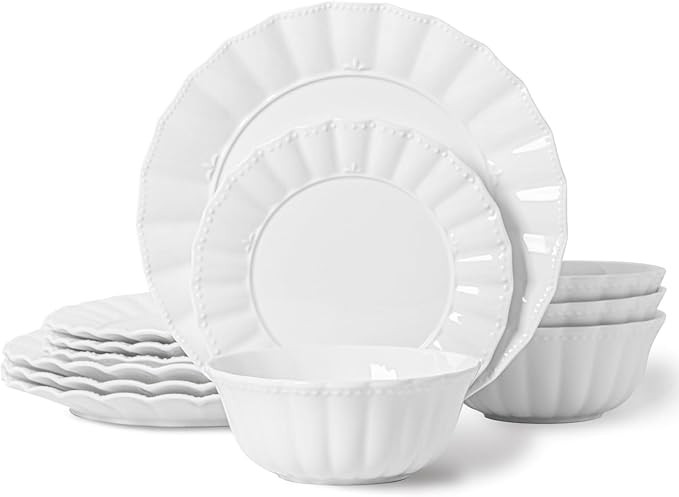 Plates and Bowls Sets, 12 Piece Dinnerware Sets Bone China, Porcelain Dinner Set with Cereal Bowl... | Amazon (US)