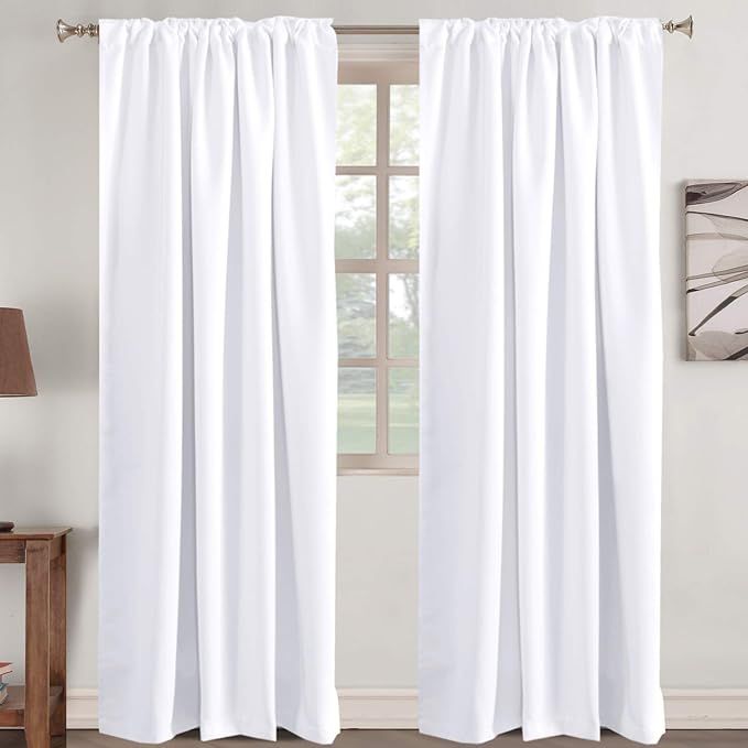 Window Treatment Curtains Insulated Thermal White Curtains Blackout Back Tab/ Rod- Pocket Room Da... | Amazon (US)