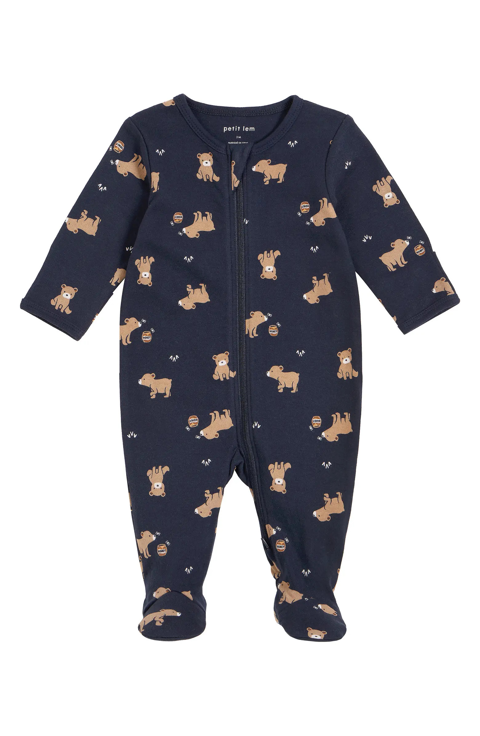 Honey Bear Print Organic Cotton FootiePetit LemBaby | Nordstrom