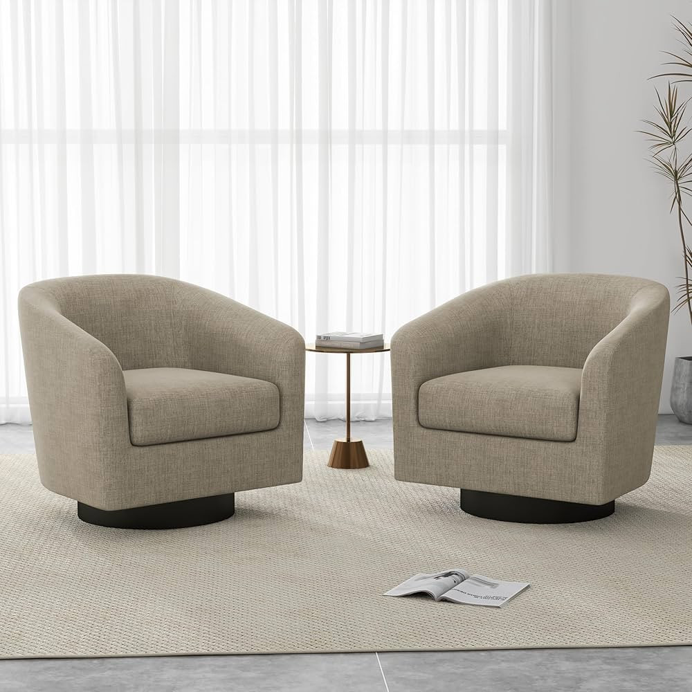 UIXE Swivel Barrel Accent Chairs Set of 2, Modern Round Club Arm Chair Upholstered Living Room Ar... | Amazon (US)