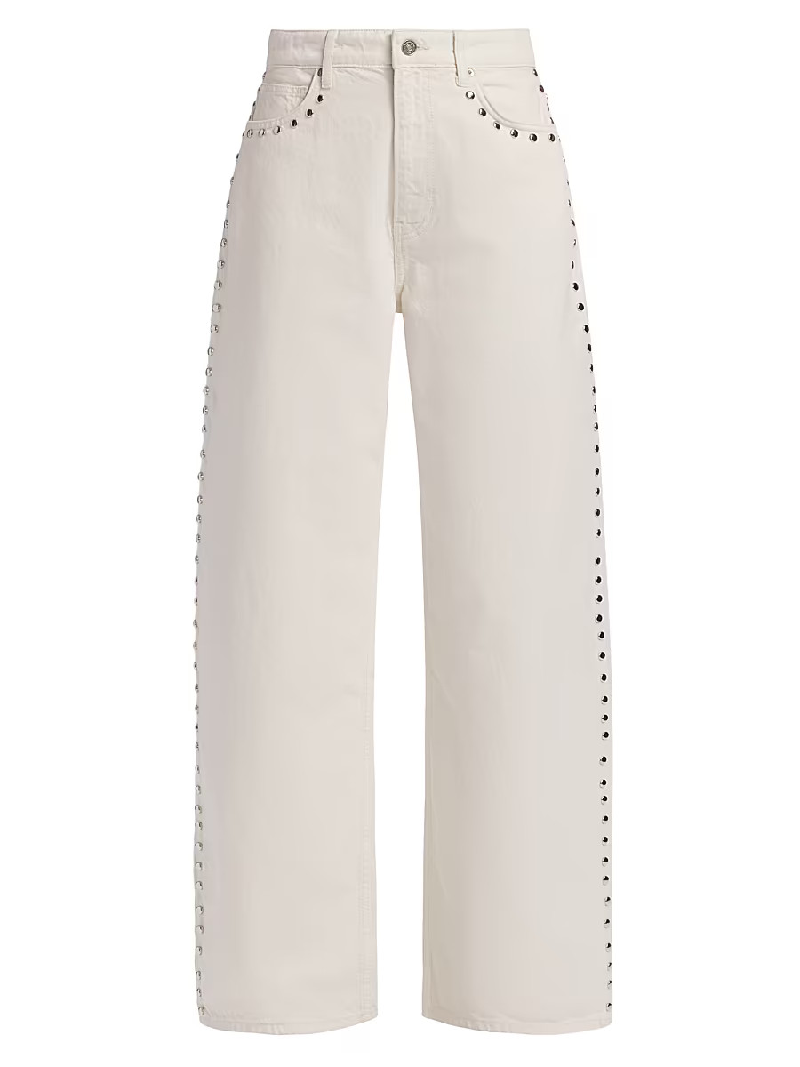 Women's Cary Studded High-Rise Wide-Leg Jeans - Fior Di Latte - Size 26 | Saks Fifth Avenue