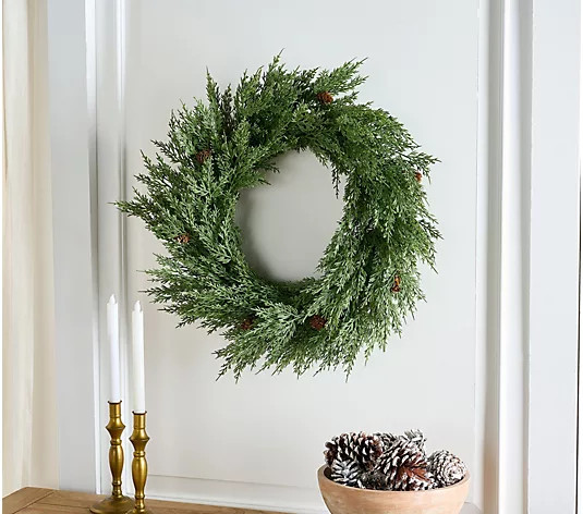 Cozy Cottage by Liz Marie 24" Faux Cypress and Larch Wreath - QVC.com | QVC