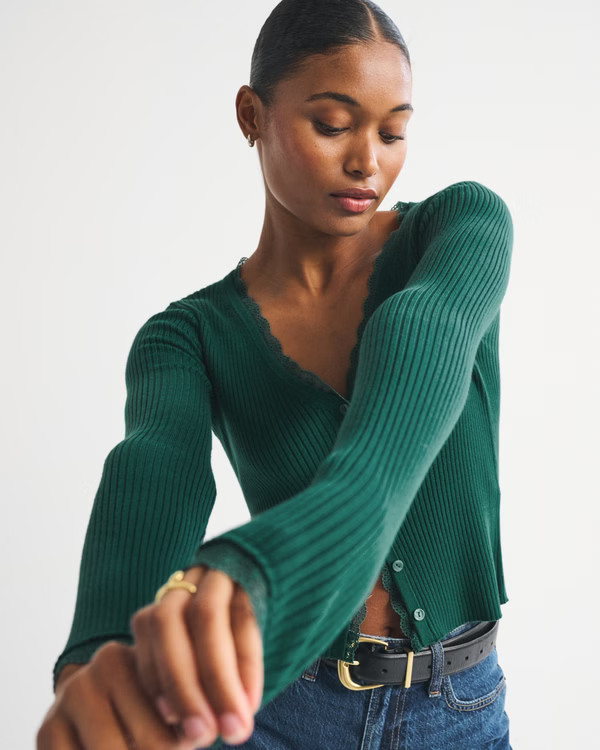 Women's Lace-Trim Cardigan | Women's Tops | Abercrombie.com | Abercrombie & Fitch (US)