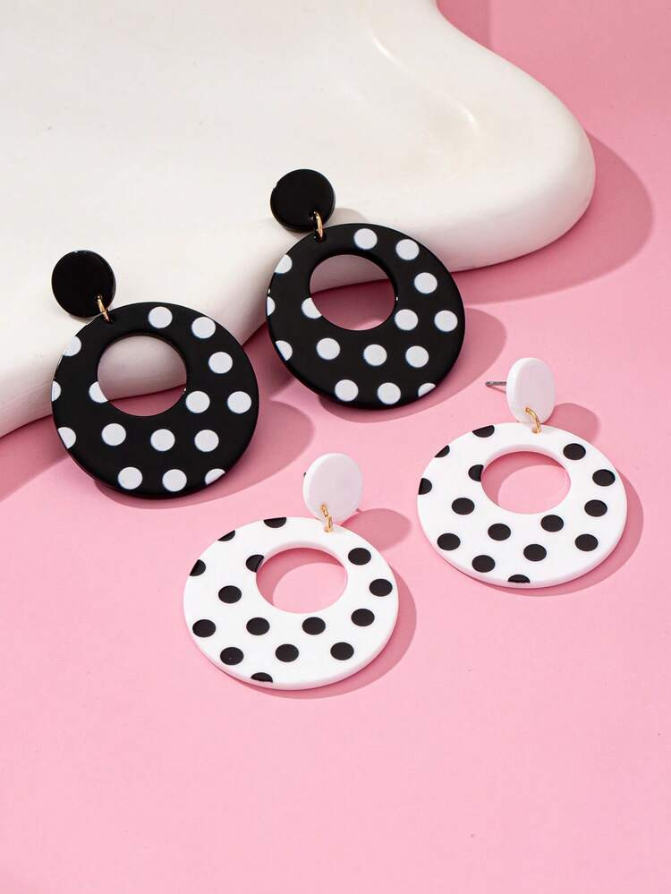 1 Pair Fashionable Polka Dot Acrylic Geometric Round Dangle Earrings, Suitable For Daily Wear | SHEIN