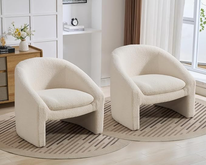 CIMOTA Barrel White Accent Chairs Set of 2 Sherpa Cozy Reading Armchairs Modern Single Sofa Chair... | Amazon (US)