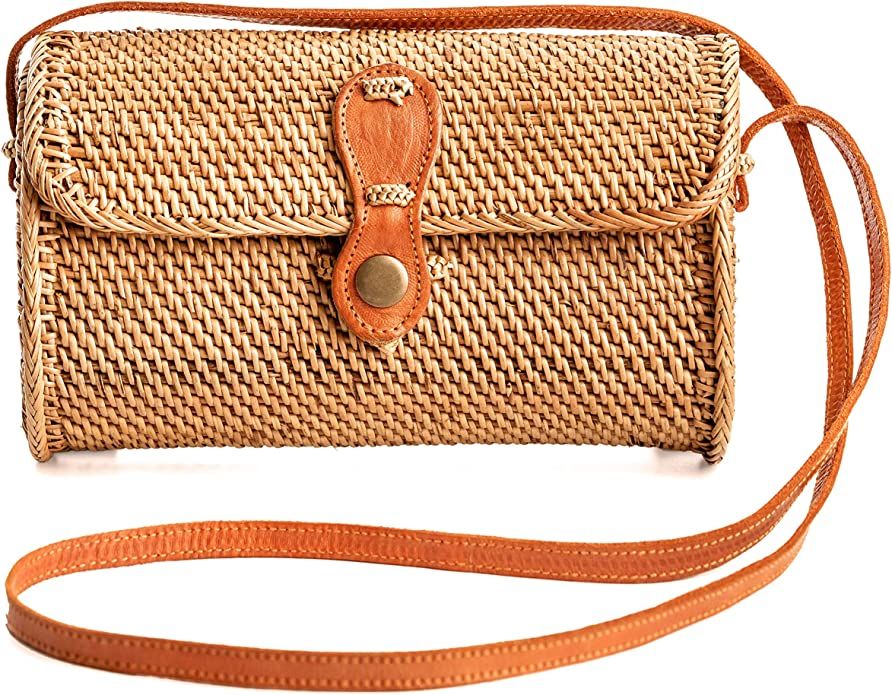 Novum Crafts Round Rattan Bag for Women - Handmade Ata Wicker Woven Purse - Circle, Square, Oval ... | Amazon (US)