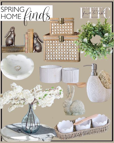 Spring Home Finds. Follow @farmtotablecreations on Instagram for more inspiration.

Cherry Blossom Spray- 44in. Bunny Bookends- Set of 2. Rattan Boxes with Bronze Latches- Set of 2. 10" Bloom Splashed Greens Candle Ring. Scallop Marble Dish. Textured Tidbit Dish Set. Textured Soap & Sponge Caddy Set. Scallop Tidbit Bowls in Basket Set. Baby Bunny Rabbit. Spring Home Finds. Spring Kitchen Decor. Spring Stems. Affordable Kitchen Decor. 


#LTKfindsunder50 #LTKhome #LTKstyletip