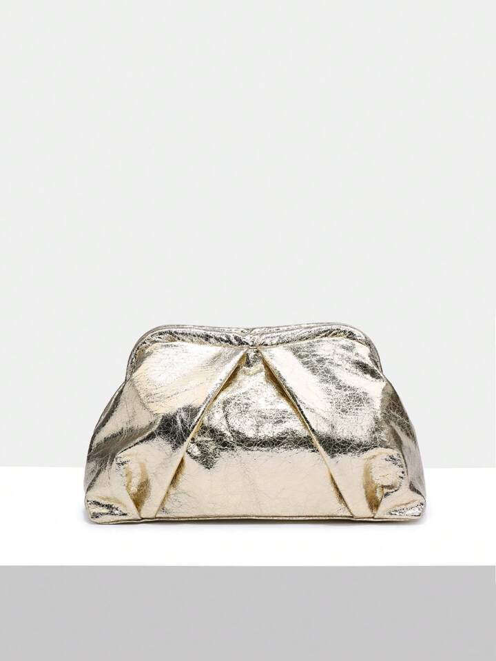 71pc Vintage Metallic Color Denim Clutch Bag With Flower Tropical Plant Cloud And Ruffles Design1... | SHEIN