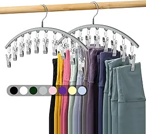 Legging Organizer for Closet, Metal Yoga Pants Hanger w/Rubber Coated 2 Pack w/10 Clips Hold 20 L... | Amazon (US)