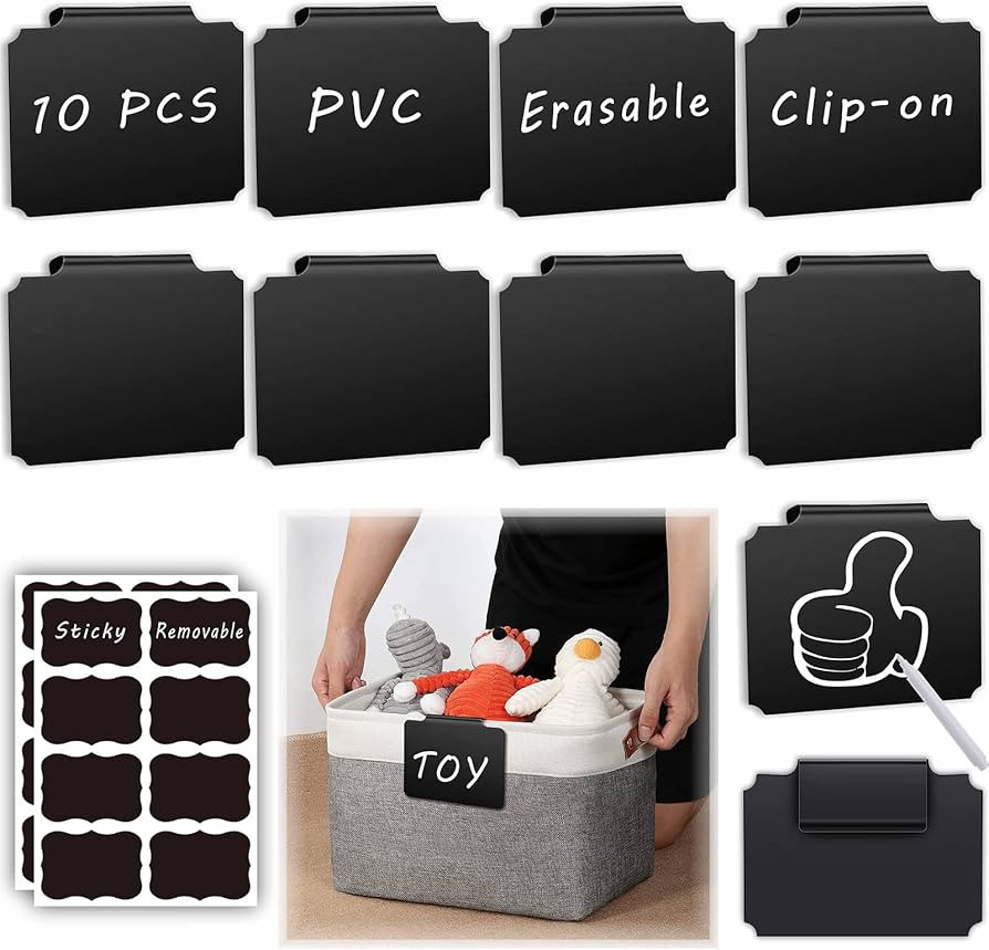 27-Piece Set of Basket Labels Clip On for Storage Bins: 10 Erasable Plastic Kitchen Pantry Labels... | Amazon (US)