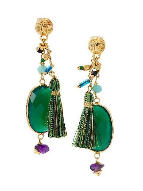 Serti Pondi 24K Gold-Plated, Semi-Precious Stone & Bead Tassel Earrings | Saks Fifth Avenue