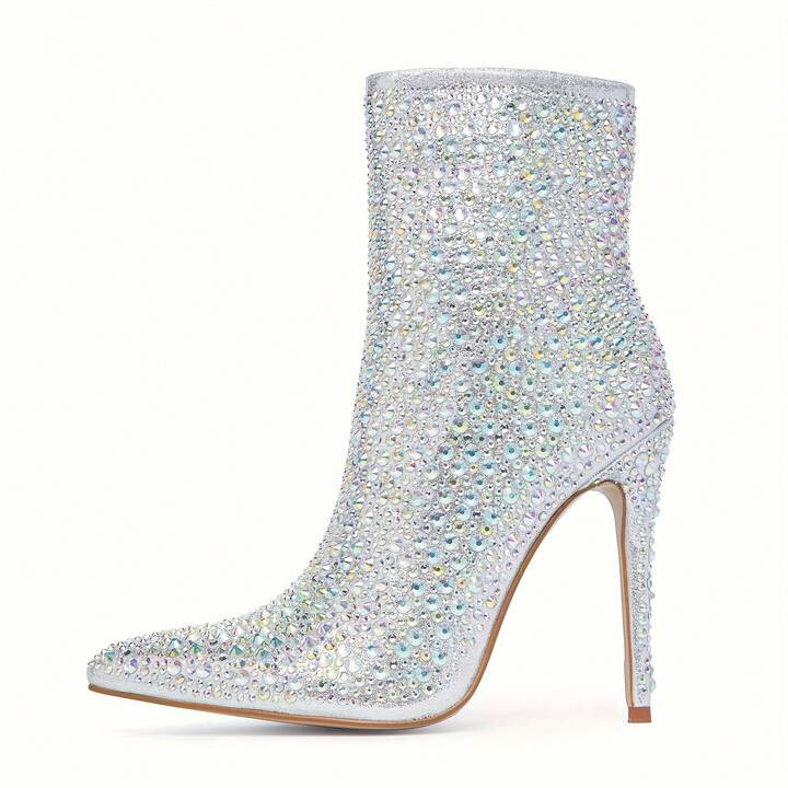 Women's Sparkling Rhinestone Booties, Elegant Pointed Toe High Heels, Glitter Chic Fashion Ankle ... | SHEIN