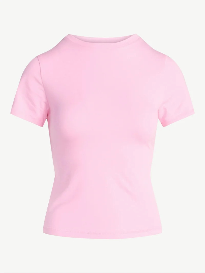 Scoop Women's Stretch Cotton Blend Baby Tee with Short Sleeves, Sizes XS-XXL | Walmart (US)