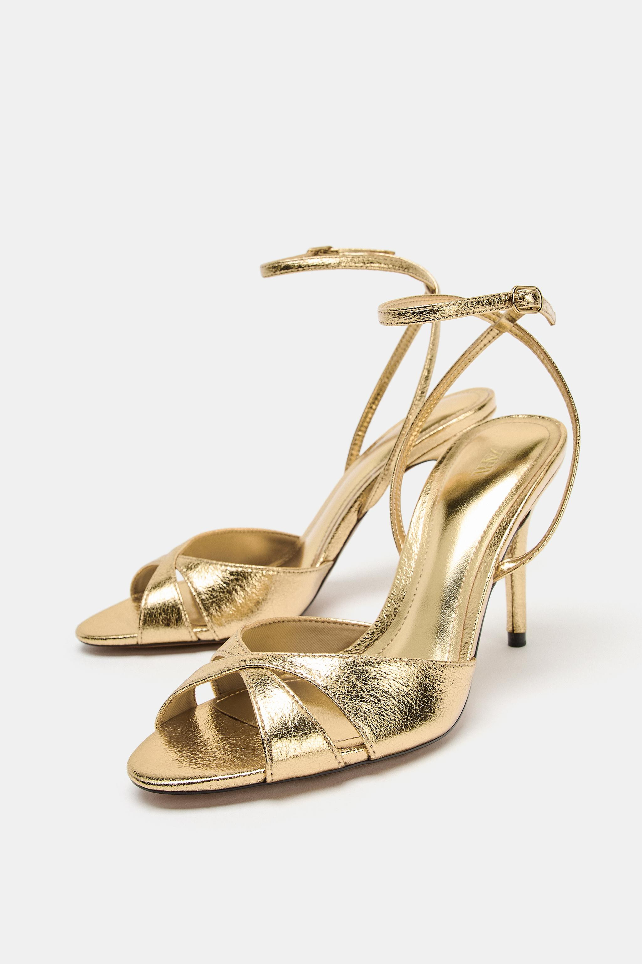 METALLIC EFFECT HEELED SANDALS | Zara US