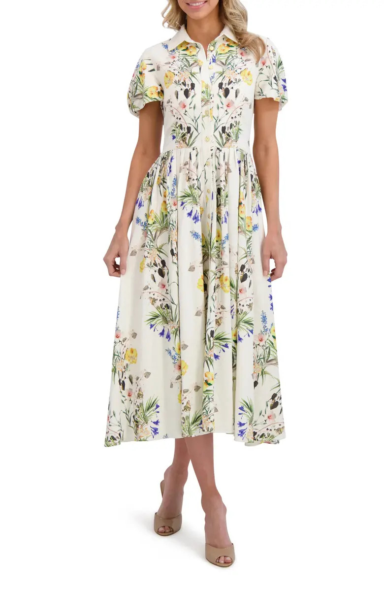 Floral Short Sleeve Linen Midi Shirtdress | Nordstrom