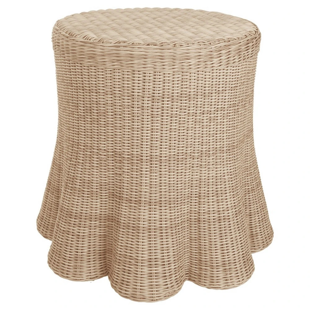 Bella Coastal Beach Natural Brown Woven Wicker Round Outdoor Side Table | Kathy Kuo Home