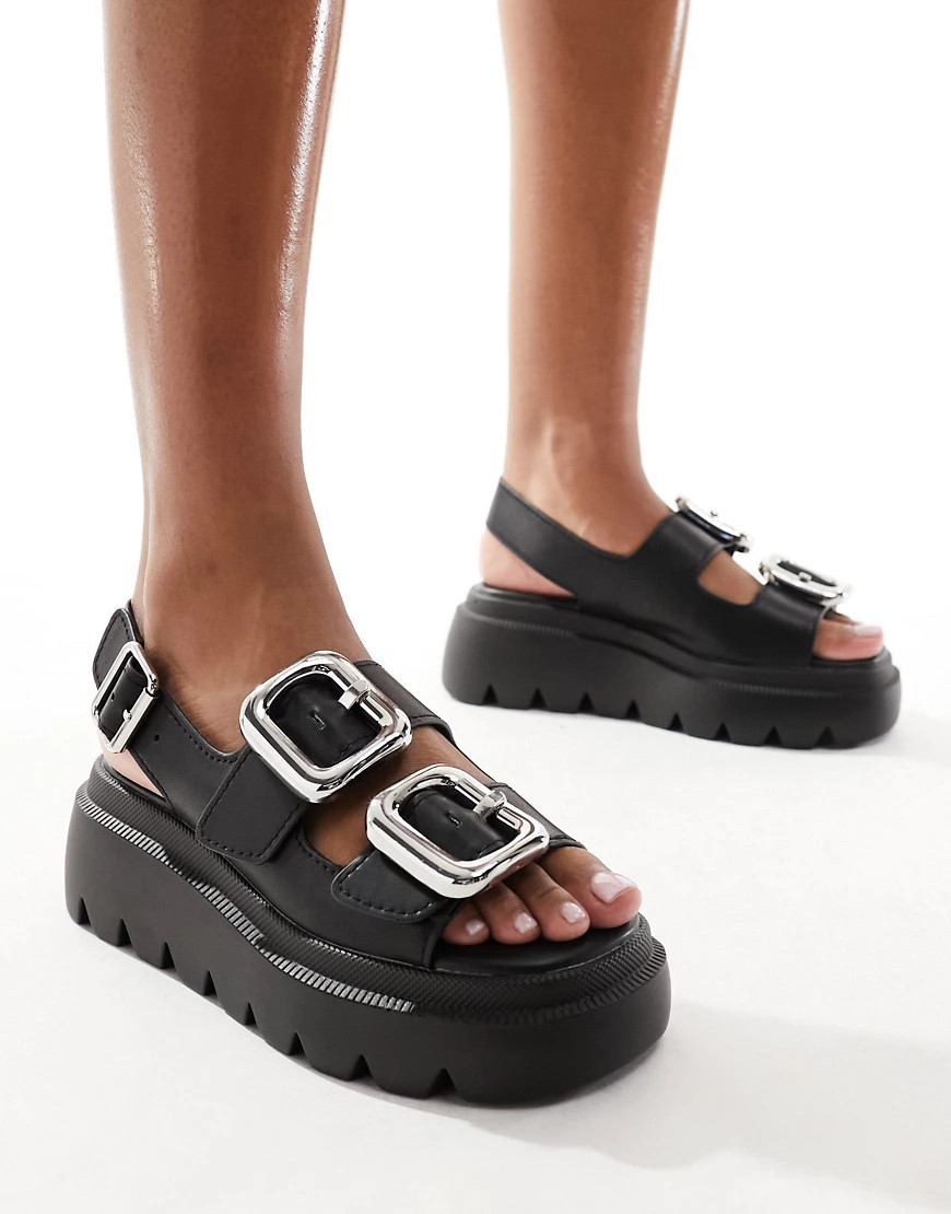 Steve Madden Transporter chunky sandal with buckles in black | ASOS (Global)