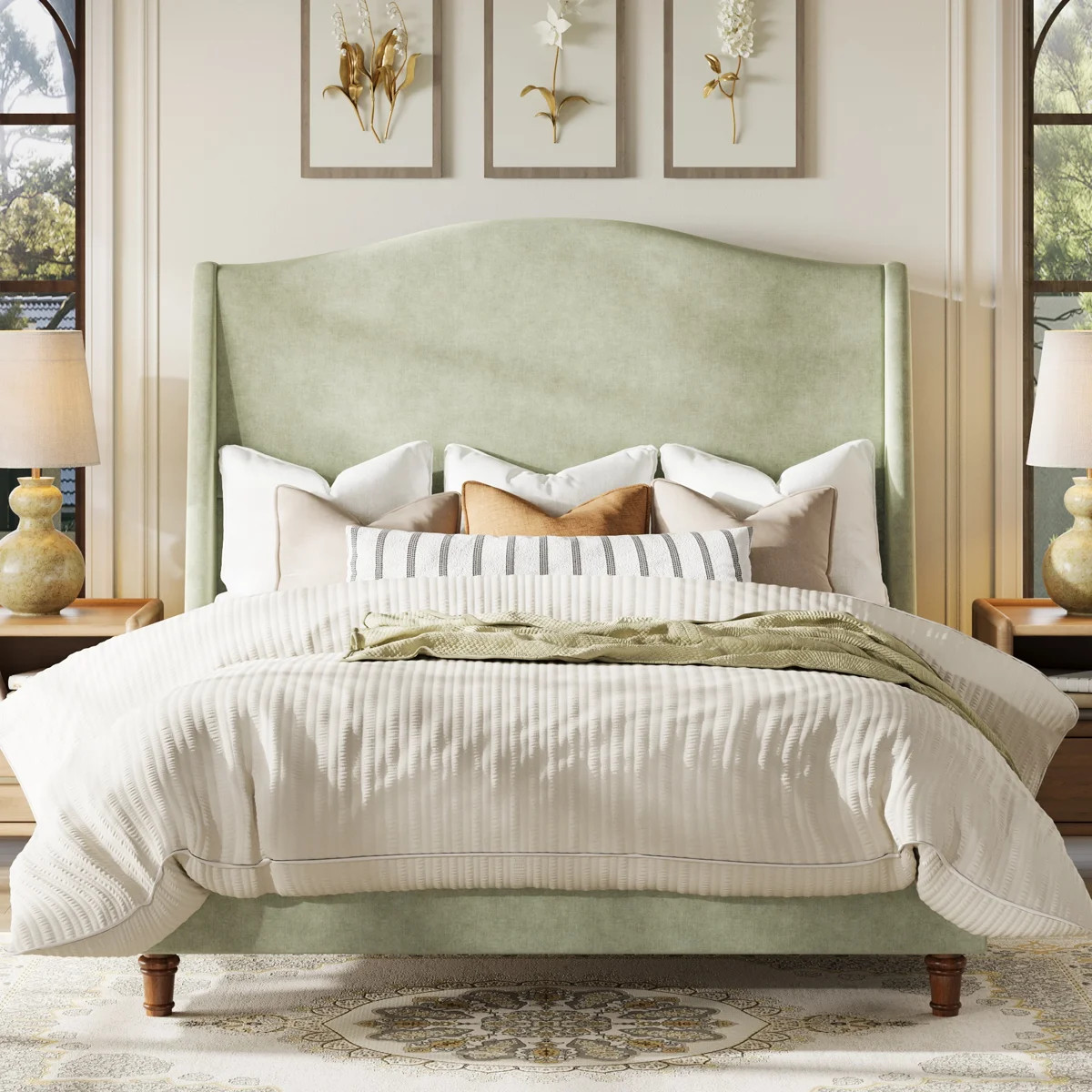 Upholstered Platform Bed, High Headboard & Solid Wood Legs, No Box Spring Needed | Wayfair North America