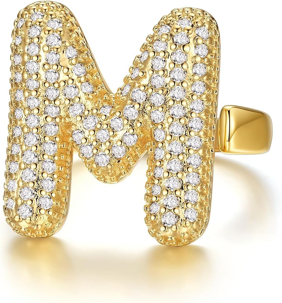 KeyStyle Bold Initial Letter Rings Adjustable, GoldChic Jewelry Women Gold Statement Ring Persona... | Amazon (US)