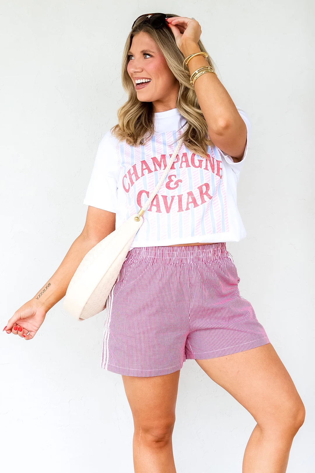 Champagne & Caviar White Short Sleeve Tee | The Willow Tree