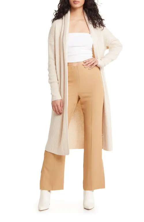 Open Edit Longline Shawl Collar Cardigan in Beige Oatmeal Light Heather at Nordstrom, Size Large | Nordstrom