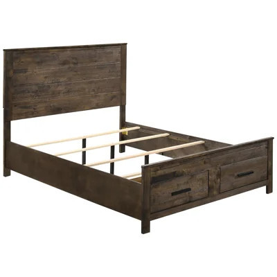 Queen Storage Bed In Rustic Golden Brown With Build And Convenient Drawers Delicate Headboard Details | Wayfair North America