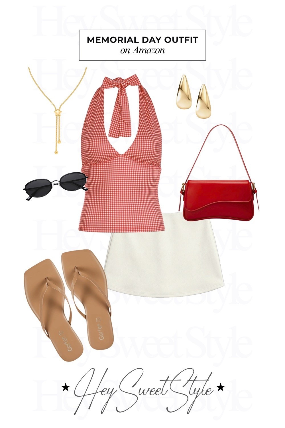 Red gingham halter + white mini skirt 🍒 | 12 Memorial Day Outfit Ideas on Amazon 🇺🇸⭐️