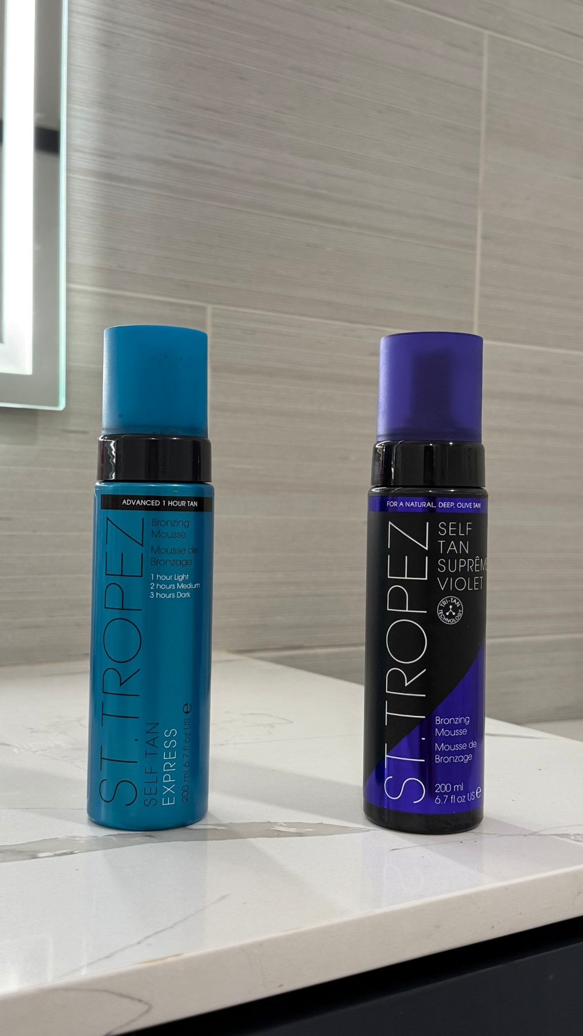 My two favorite fake tan mousses! The teal bottle I have used for YEARS and fades wonderfully for a warmer, golden deep tan. The violet is a new one I have been trying out and the tan lasts around the same time (10ish days), but is more of a deep, bronze, neutral undertone. The violet bottle also gets more splotchy after day 6/7, but the color is lovely  

#LTKBeauty #LTKSwim