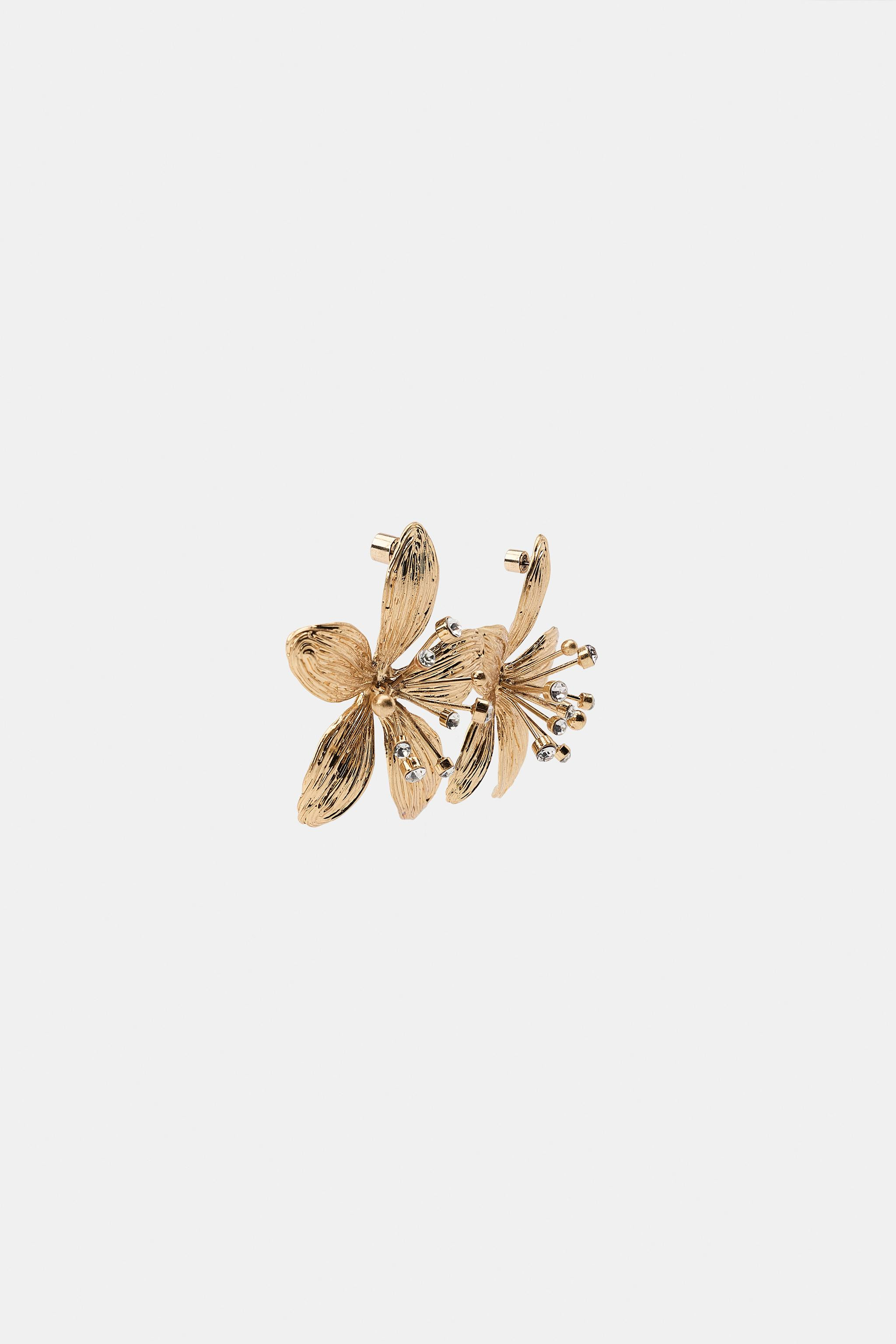 EMBOSSED FLOWER GEM EARRINGS | Zara UK