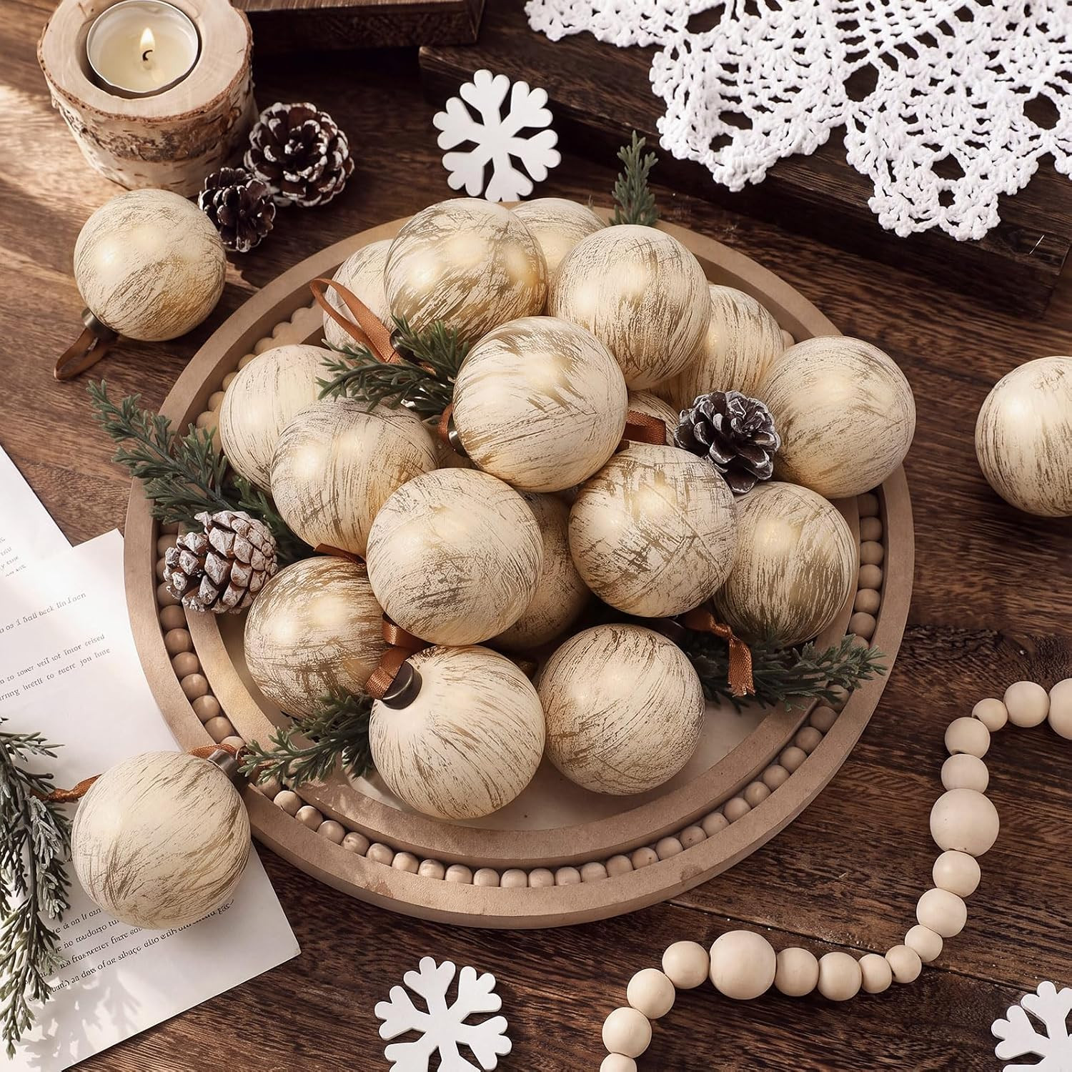 24 Pcs Neutral Christmas Ornament 2.36'' Textured Tree Decor,Gilded | Amazon (US)