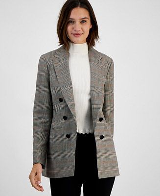 Bar III Women's Plaid-Print Faux-Double-Breasted Jacket, Created for Macy's & Reviews - Jackets &... | Macys (US)