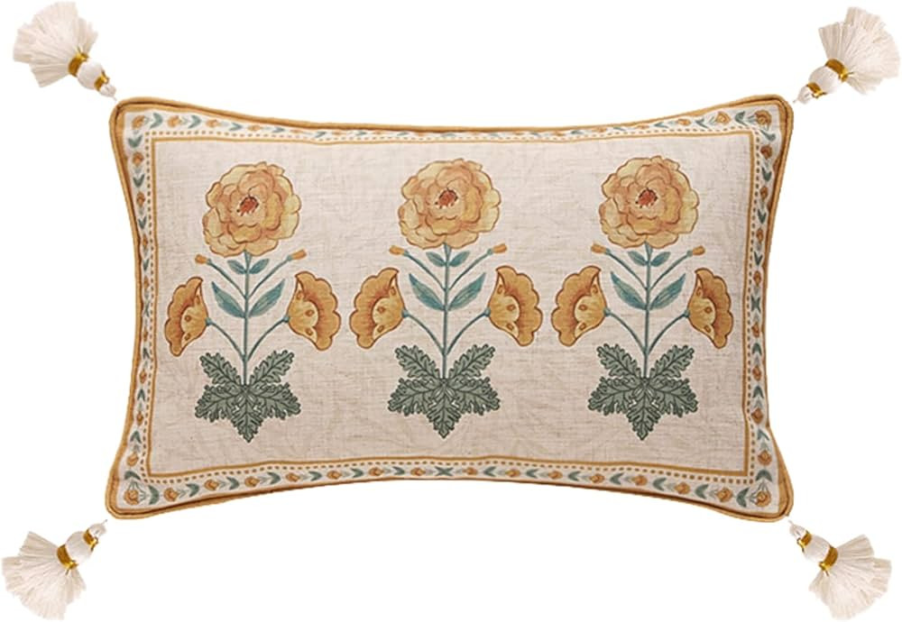 patdrea Designer Rectangle Throw Pillow Covers for Couch 12"x20",Vintage French Linen with Beige ... | Amazon (US)