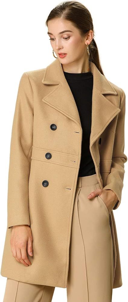 Allegra K Women's Double Breasted Notched Lapel Long Winter Coats | Amazon (US)