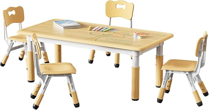 Brelley Kids Table and 4 Chairs Set, Height Adjustable Toddler Table and Chair Set, Graffiti Desk... | Amazon (US)