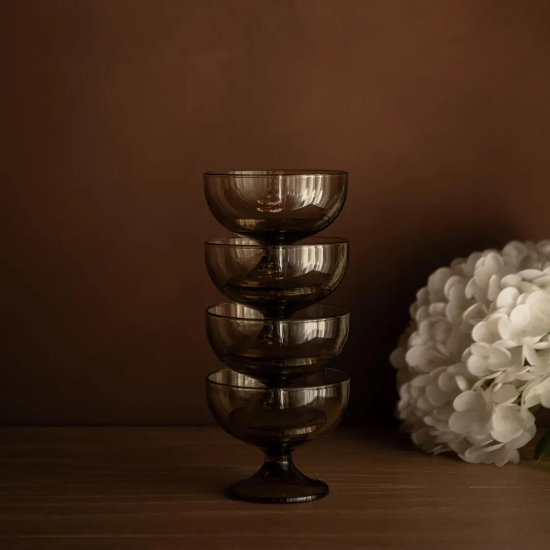 Vintage Luminarc Smoky Glass Dessert Coupes – Set of 4, French Mid-Century Bowls | Etsy (US)