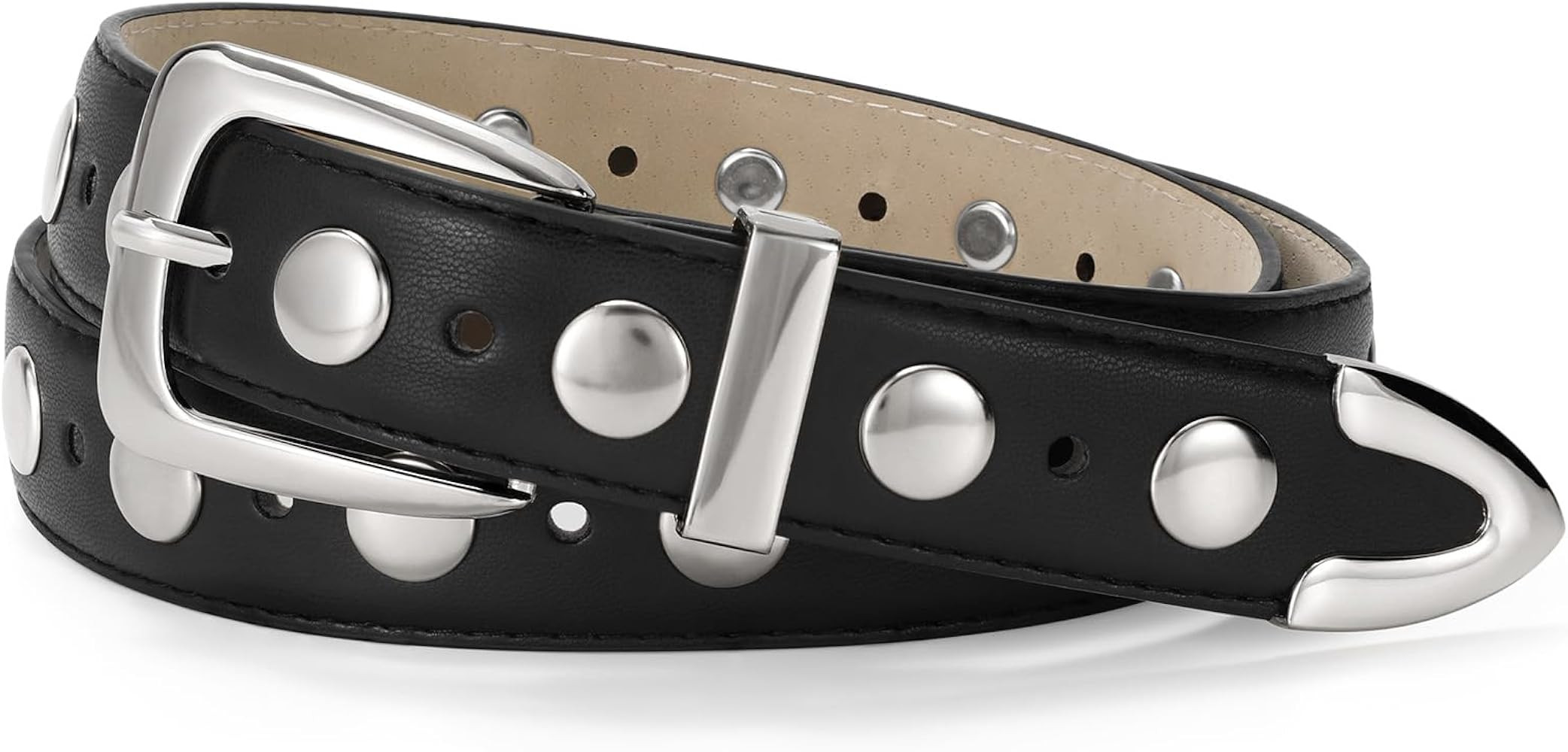 JASGOOD Women Leather Belt Fashion Studded Belt Ladies Punk Belt Vintage Leather Belt for Jeans D... | Amazon (US)