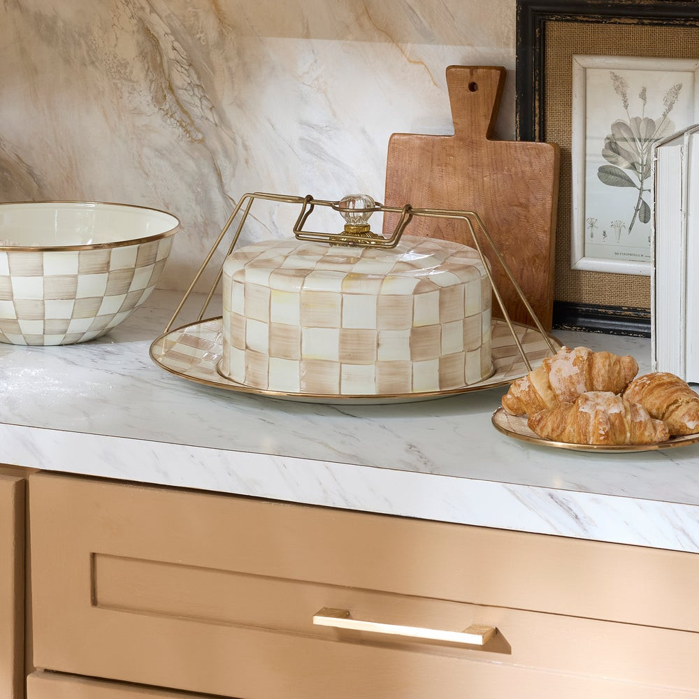 Mocha Check Cake Carrier | MacKenzie-Childs