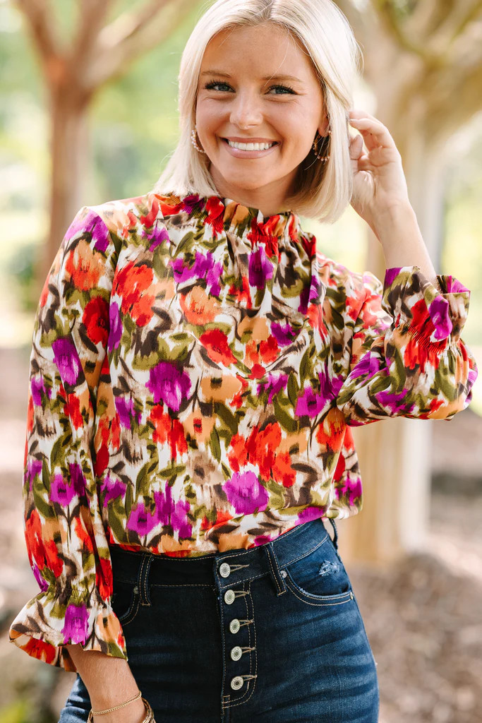 Beauty And Brains Spicy Orange Floral Blouse | The Mint Julep Boutique